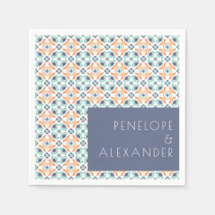 Aangepaste Vintage Geometrische Blauwe en Oranje H Servet