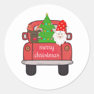 Aangepaste Vintage Kerst Boerderij Rode Vrachtwage Ronde Sticker