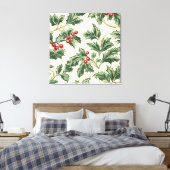 Aangepaste Vintage Kerst Holly & Bessen Patroon Canvas Afdruk (Insitu (Slaapkamer))