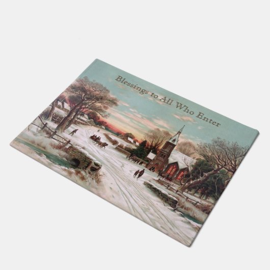 Aangepaste Vintage Kerst Kerkgangers Deurmat (Schuin)
