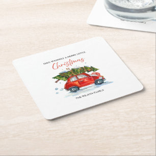 Aangepaste Vintage Kerst Servetten – Rode Auto & B Kartonnen Onderzetters