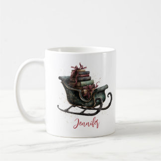 Aangepaste Vintage Kerst slee met boeken  Koffiemok