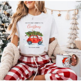 Aangepaste Vintage Kerstmis - Rode Auto met Boom T-shirt