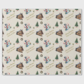 Aangepaste Vintage Kerstmis Snowman Cabin Krans Cadeaupapier (Vlak)