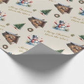 Aangepaste Vintage Kerstmis Snowman Cabin Krans Cadeaupapier (Hoek)