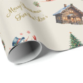 Aangepaste Vintage Kerstmis Snowman Cabin Krans Cadeaupapier (Rol Hoek)