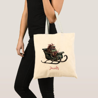 Aangepaste vintage kerstslee met boeken  tote bag
