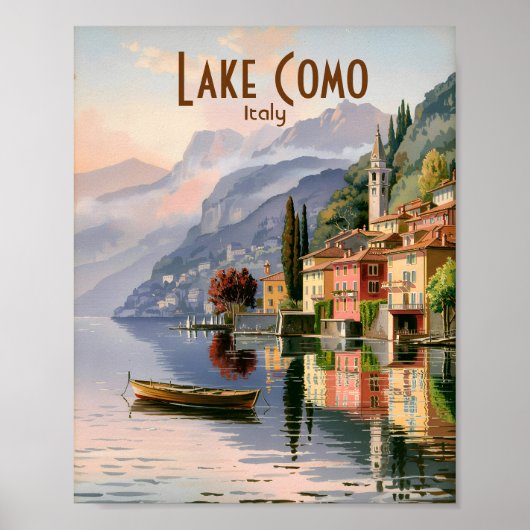 Aangepaste vintage Lake Como Italië aquarel reis Poster (Voorkant)