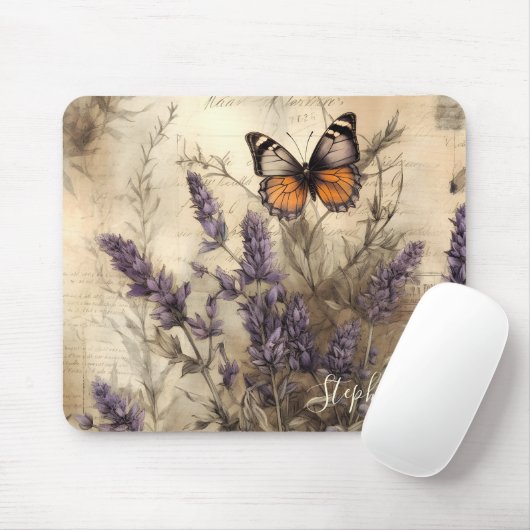 Aangepaste Vintage Lavendel Vlinder Illustratie Muismat (Met muis)