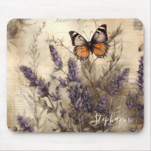 Aangepaste Vintage Lavendel Vlinder Illustratie Muismat