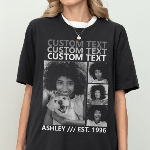 Aangepaste Vintage Maak Je Eigen 4 Foto Collage T-shirt