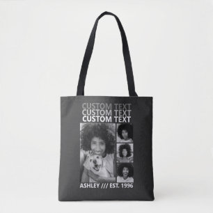 Aangepaste Vintage Maak Je Eigen 4 Foto Collage Tote Bag