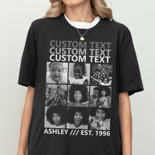 Aangepaste Vintage Maak Je Eigen 9 Foto Collage T-shirt