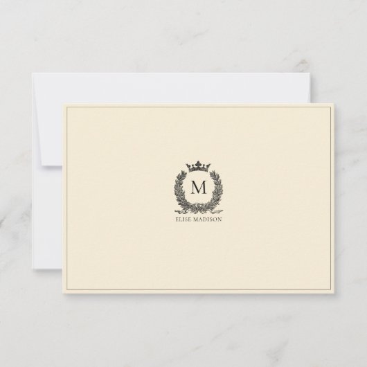 Aangepaste Vintage Monogram Krans Notitiekaart Notitiekaartje (Voorkant)
