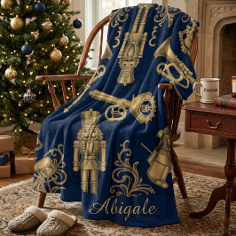 Aangepaste Vintage Notenkraker Elegante marineblau Fleece Deken