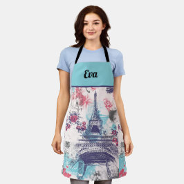Aangepaste Vintage Paris Eiffeltoren en Rozen Scho Schort