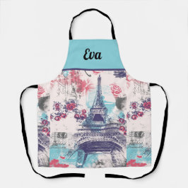 Aangepaste Vintage Paris Eiffeltoren en Rozen Scho Schort