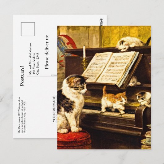 Aangepaste vintage pianoles Moederkat & Kittens Briefkaart (Voorkant / Achterkant)
