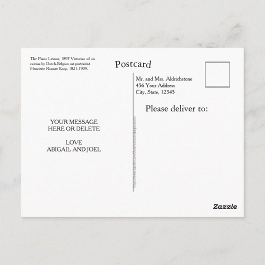 Aangepaste vintage pianoles Moederkat & Kittens Briefkaart (Achterkant)