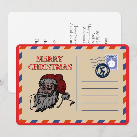 Aangepaste Vintage Retro Kerstman Rood Kerstgroet Feestdagenkaart (Voorkant / Achterkant)