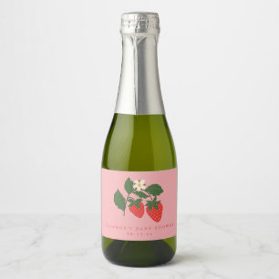 Aangepaste vintage roze aardbei boho baby shower sparkling wijnetiket