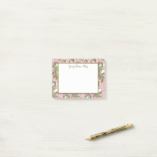 Aangepaste Vintage Rozen op Licht Roze Bloemen 4" Post-it® Notes (Op bureau)