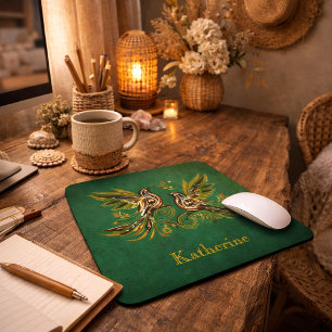 Aangepaste Vintage Vogel Bloem Groen Muismat