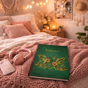 Aangepaste Vintage Vogel Bloem Groen Notitieboek
