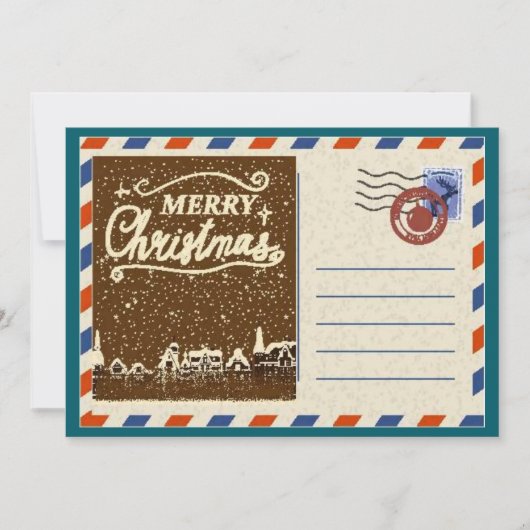 Aangepaste vintage waterverf besneeuwde Kerststad Feestdagenkaart (Voorkant)