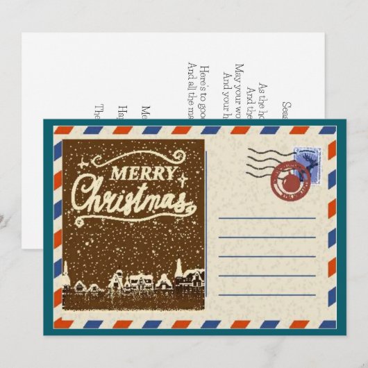 Aangepaste vintage waterverf besneeuwde Kerststad Feestdagenkaart (Voorkant / Achterkant)