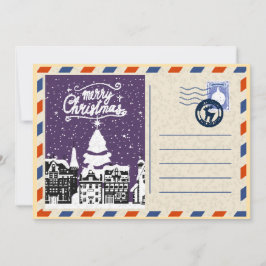 Aangepaste vintage waterverf besneeuwde kerststal  feestdagenkaart