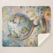 Aangepaste Vintage Wereld Reis Kunst Sherpa Deken (Voorkant (horizontaal))