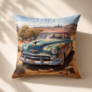 Aangepaste vintage woestijn sedan schilderkunst kussen