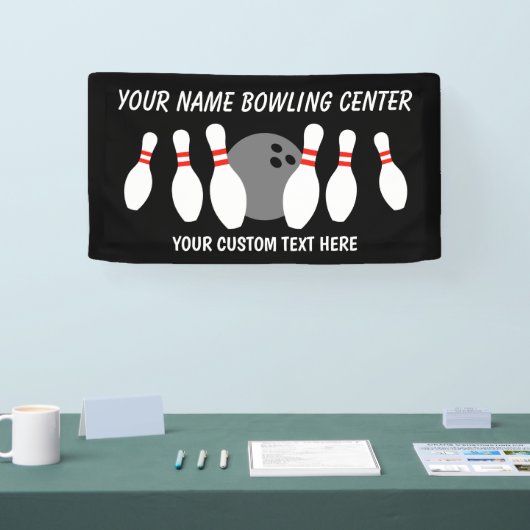 Aangepaste vinyl banner met bowling bal en pinnen (Beurs)