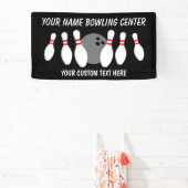 Aangepaste vinyl banner met bowling bal en pinnen (Insitu)