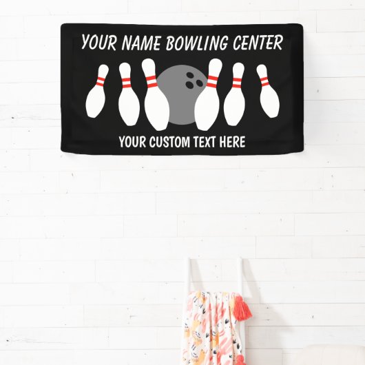 Aangepaste vinyl banner met bowling bal en pinnen (Insitu)