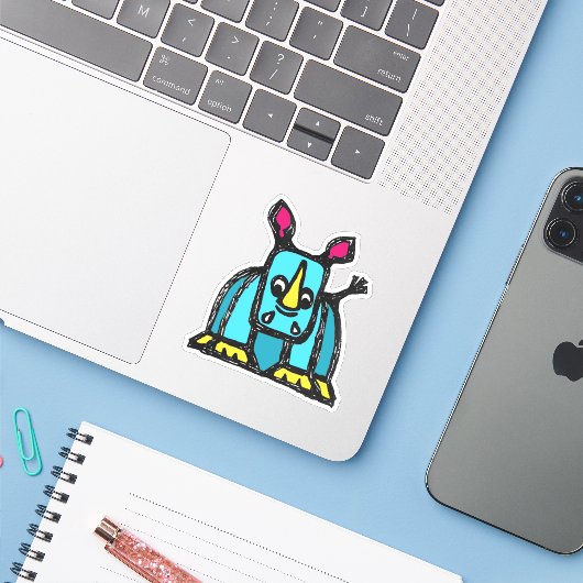 Aangepaste Vinyl Sticker - Radley Rhino (Laptop met iPhone)