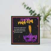 Aangepaste Violet en Sinaasappel Sparkles Mask Mar Feestdagenkaart (Staand voorkant)