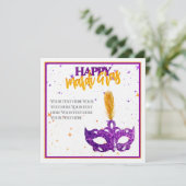 Aangepaste Violet en Sinaasappel Sparkles Mask Mar Feestdagenkaart (Staand voorkant)