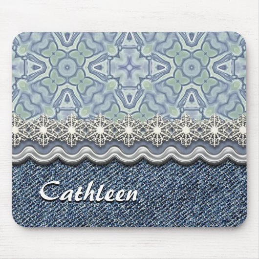 Aangepaste Violet Mint Batik Mozaïek Bloemen Patro Muismat (Voorkant)