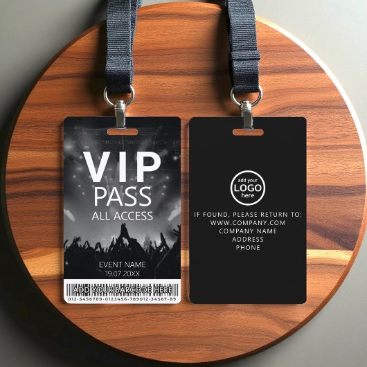 Aangepaste VIP All Access Barcode Zwart & Wit Badge