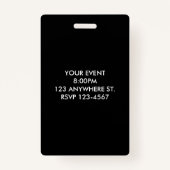 Aangepaste VIP All Access Concert Badge Uitnodigin (Achterkant)