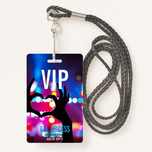 Aangepaste VIP All-Access Concert Event Pass Heart Badge (Voorkant met draagriem)