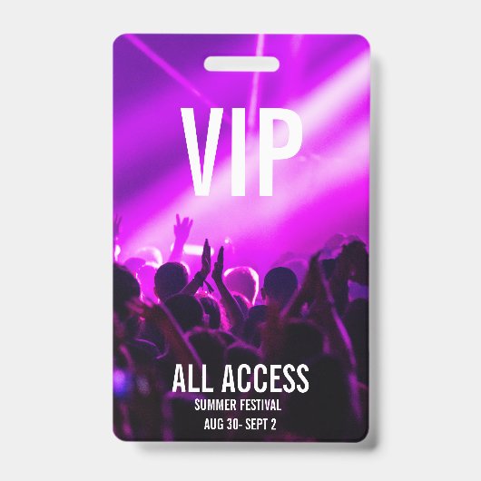 Aangepaste VIP All-Access Concert Event Pass Paars Badge (Voorkant)