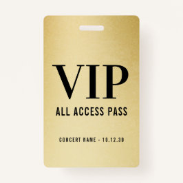 Aangepaste VIP All Access Concert Faux Gold Badge