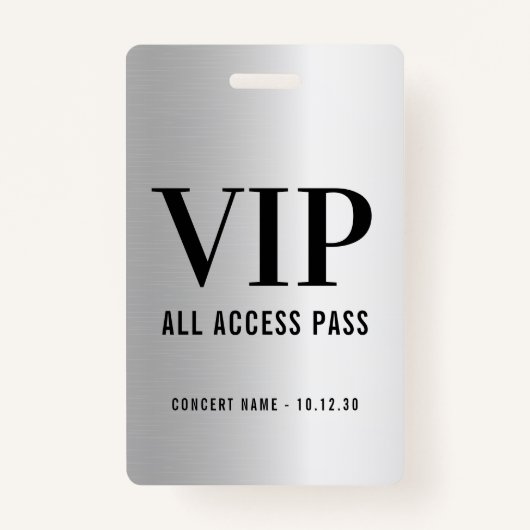 Aangepaste VIP All Access Concert Faux Silver Badge (Voorkant)
