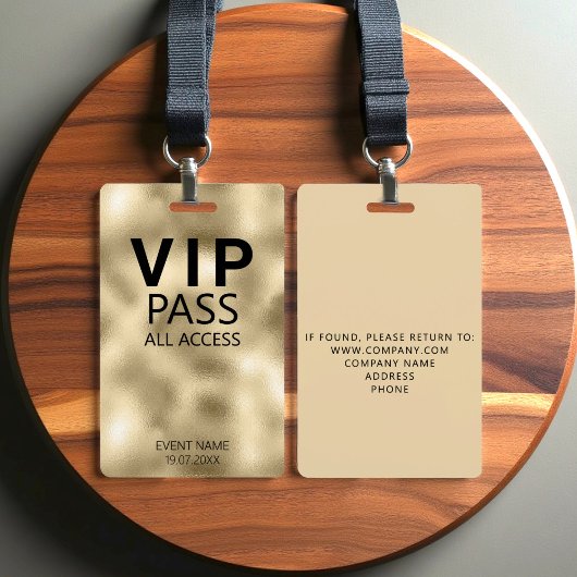 Aangepaste VIP All Access Event Gold Foil badge