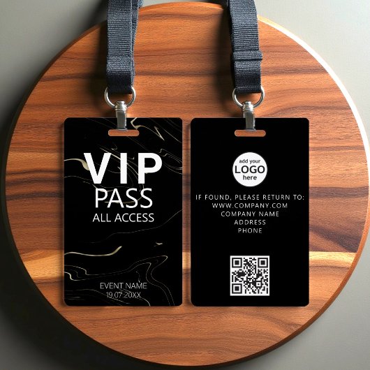 Aangepaste VIP All Access QR Code Event Zwart Marm Badge