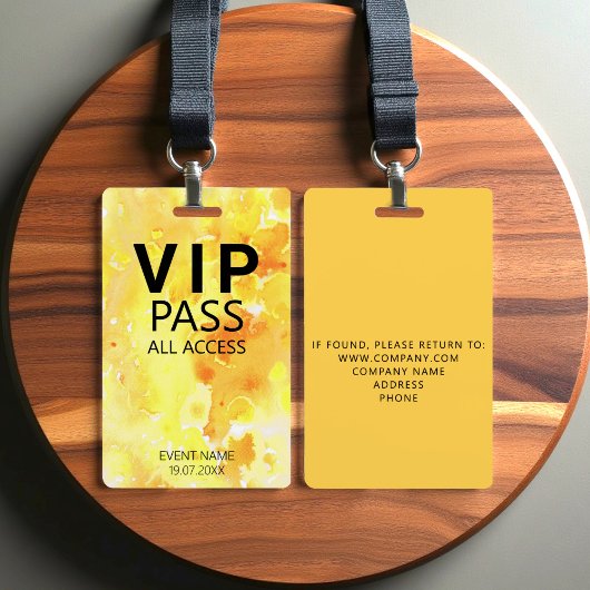 Aangepaste VIP All Access Waterverf Abstract Geel Badge
