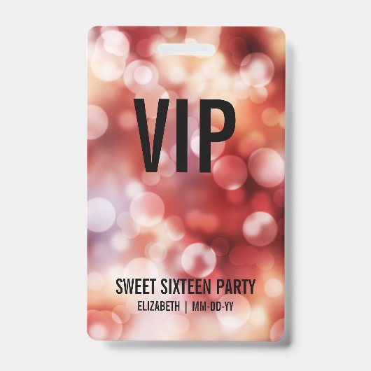 Aangepaste VIP Alle toegangspasjes Sweet Sixteen Badge (Front)